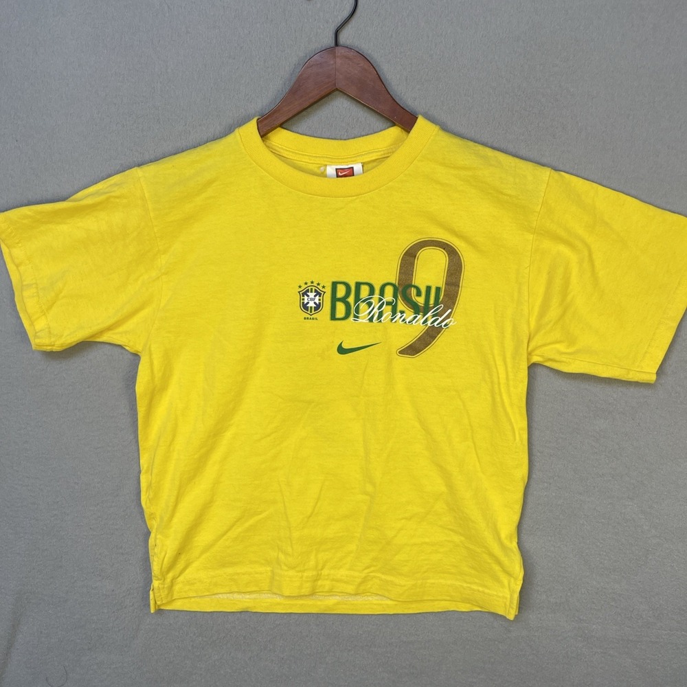 VTG Late 90s Nike Ronaldo 9 Brazil Soccer T Shirt Mens S Yellow CBF Brasil Y2K